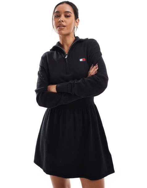Tommy Jeans - Robe pull courte ajustée et évasée - Noir - view 1