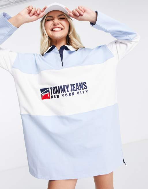 Tommy Jeans - Robe style maillot de rugby en coton avec logo - Bleu clair - BLUE