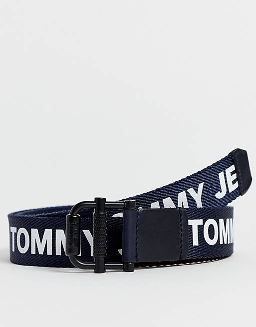 Tommy Jeans roller reversible logo taping belt in navy multi | ASOS