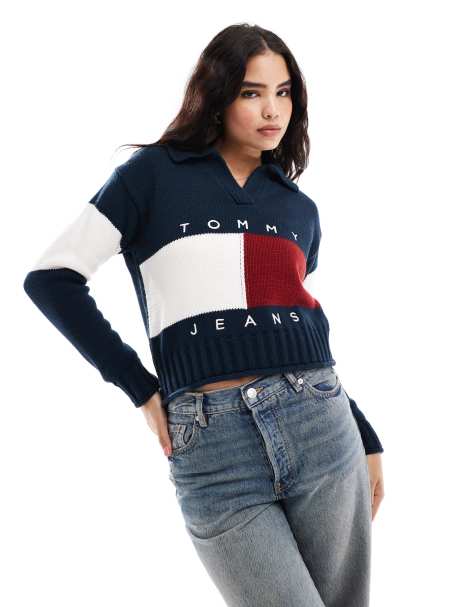 Tommy Jeans – Rollkragenpullover in Marineblau mit Flaggen-Logo - view 1