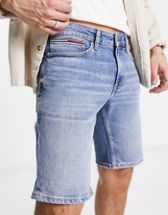 ASOS DESIGN shorter length denim shorts in 90s mid wash with rip detail and  raw hem