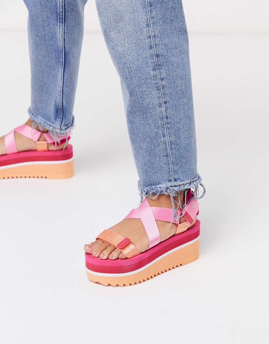 Tommy Jeans – Rosa färgglada flatform-sandaler-Röd