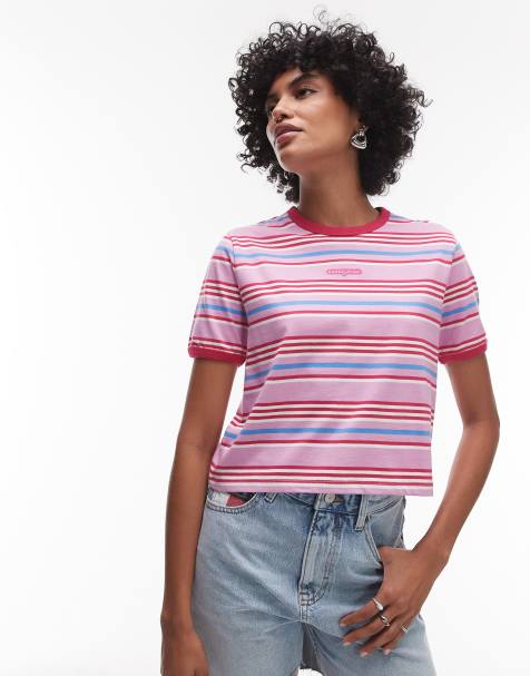 Tommy Jeans – Rosa, randig t-shirt i oversize - view 1