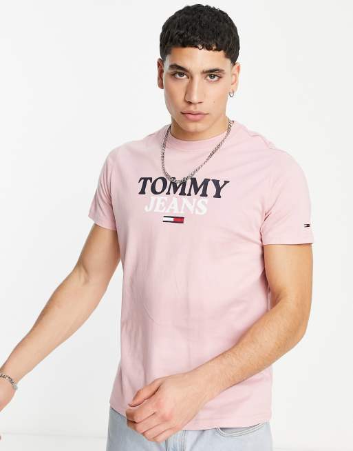 Tommy Jeans – Rosa smal t-shirt med stor logga