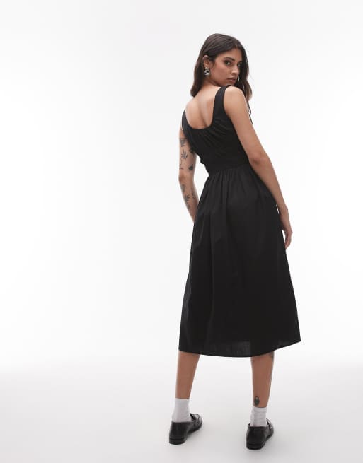 Tommy Jeans – Rouche – Popeline-Midikleid in Schwarz, 2 von 4