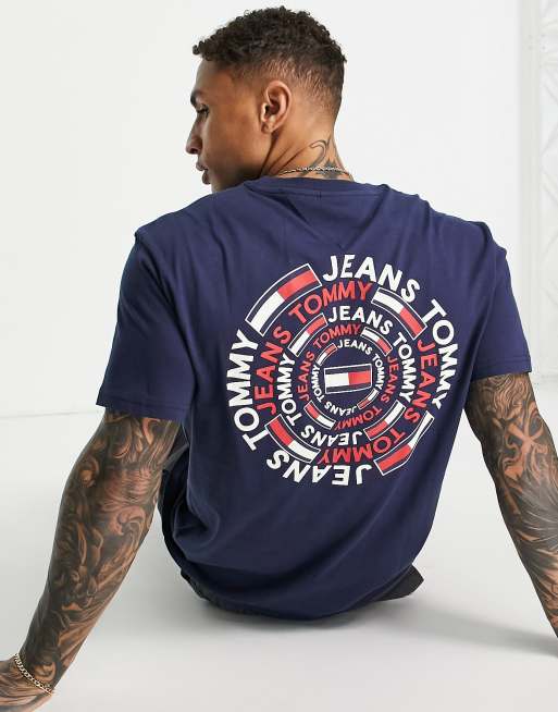 Tommy Jeans round back print t shirt classic fit in navy NAVY