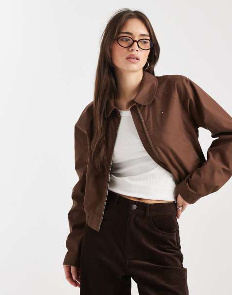 Tommy Jeans round collar jacket in brown - view 1