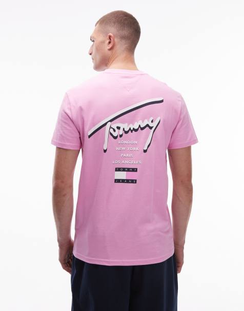 Tommy Jeans – Różowy T-shirt z nadrukiem z napisem firmowym na plecach - view 1