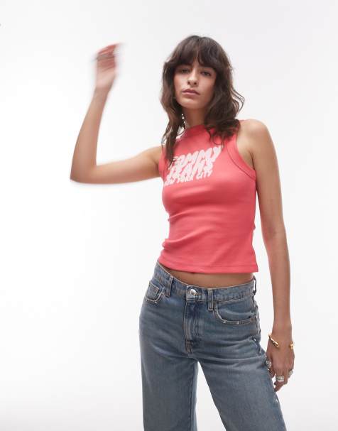 Tommy Jeans bubble logo tank top in pink
