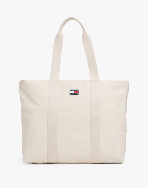 Tommy Jeans Rubberised logo tote bag in beige - view 1