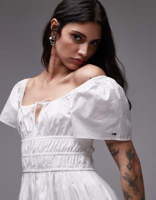 Tommy Jeans Ruched Midi Poplin Dress In White