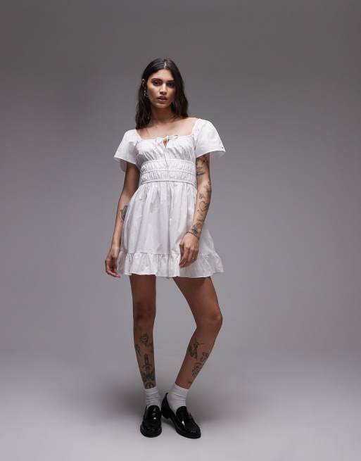 ruched poplin dress White MissPap Ruched Cup Poplin A Line Midi Dress