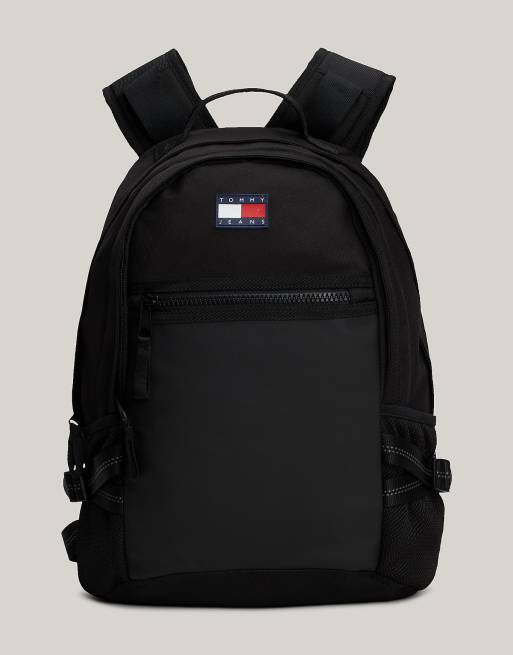 Tommy Jeans – Rucksack in Schwarz mit gummiertem Logo und Blockfarben-Detail