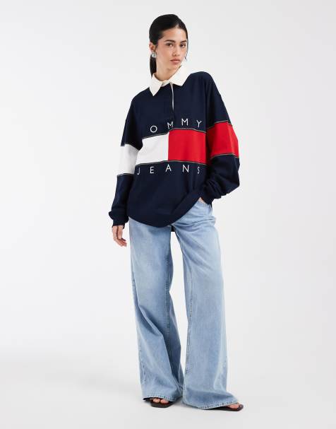 Tommy Jeans – Rugby-Hemd in Marineblau mit Flag-Logo und Oversize-Schnitt - view 1