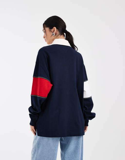 Tommy Jeans – Rugby-Hemd in Marineblau mit Flag-Logo und Oversize-Schnitt, 5 von 5