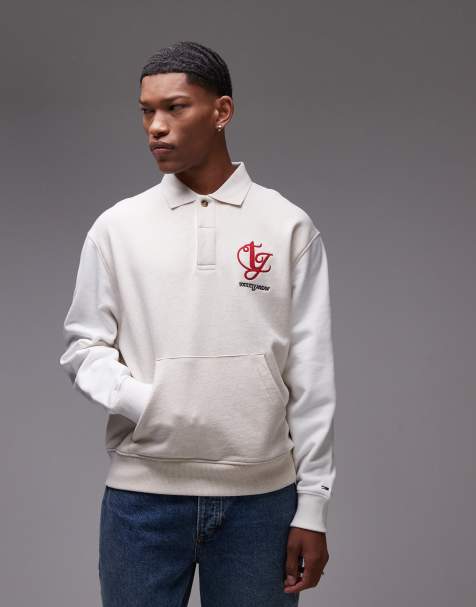 Tommy Jeans – Rugby-Sweatshirt in beige meliert mit Raglanärmeln - view 1