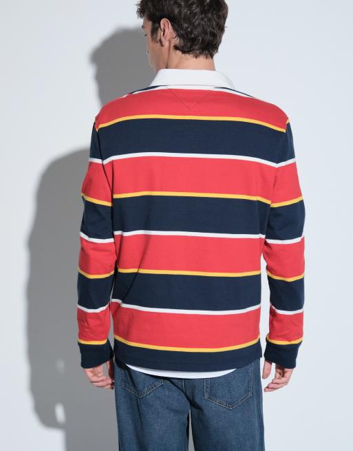 Tommy Jeans rugbytröja med badge-logga i röd/marinblå rand, 5 av 7