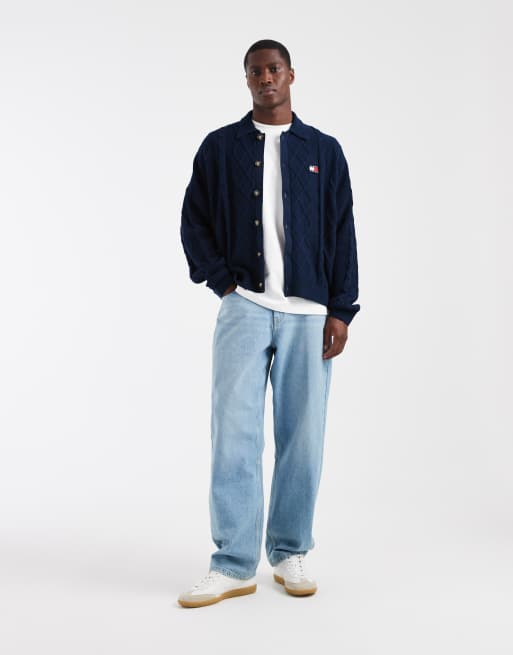 Tommy Jeans - Ruimvallend gebreid vest met kabels in marineblauw, 2 van 5
