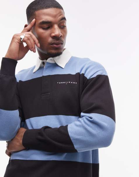 Tommy Jeans - Ruimvallend gestreept rugbyshirt in blauw - view 1