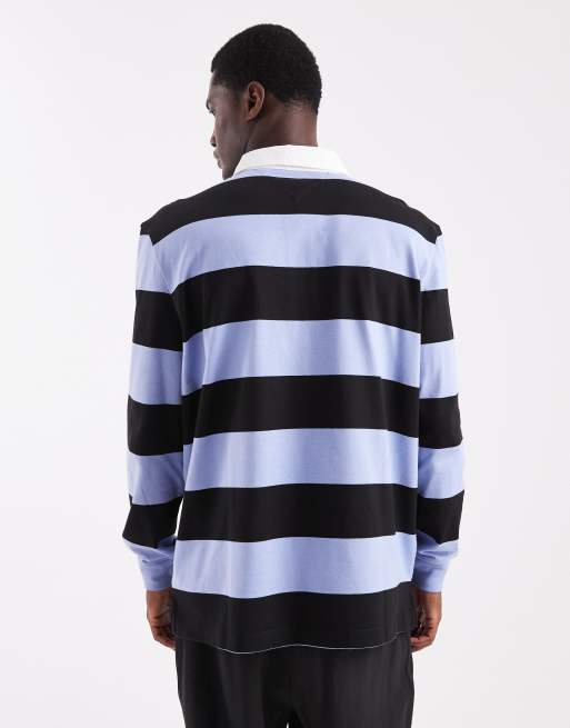 Tommy Jeans - Ruimvallend gestreept rugbyshirt met logo in blauw, 3 van 5