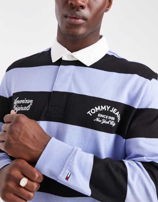 Tommy Jeans - Ruimvallend gestreept rugbyshirt met logo in blauw, 5 van 5