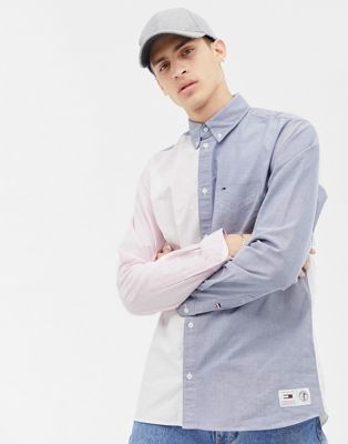 Tommy Jeans - Ruimvallend overhemd met kleurvlakken in roze/wit/blauw-Multi