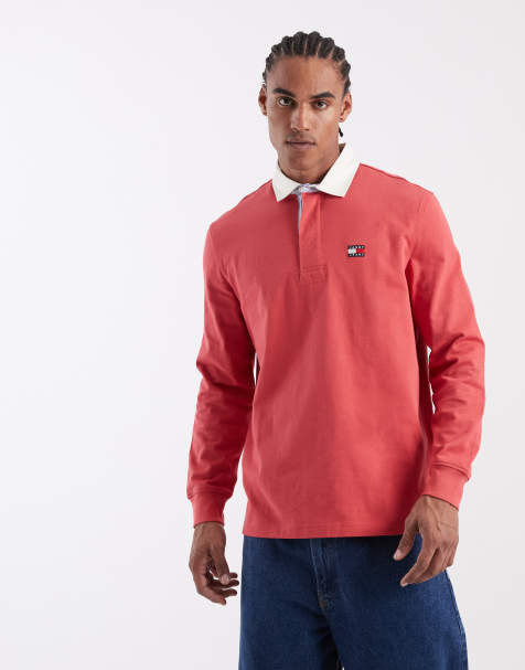 Tommy Jeans - Ruimvallend rugbyshirt met logobadge in rood - view 1
