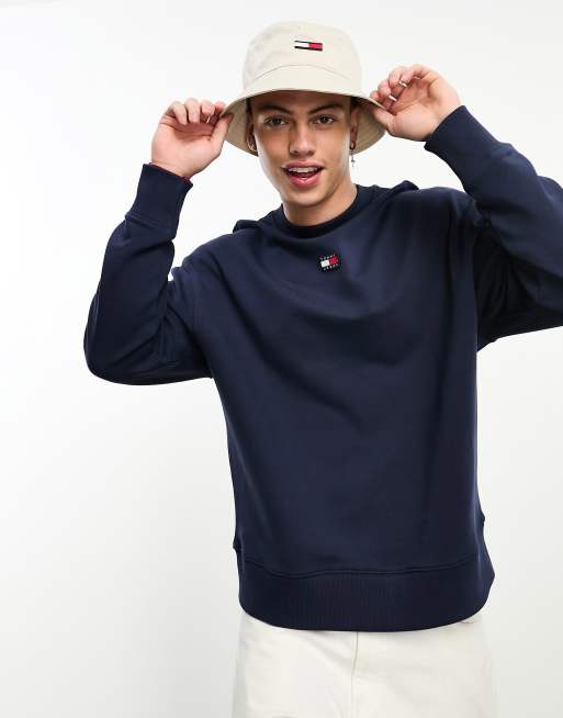 Tommy Jeans - Ruimvallend sweatshirt met badge-logo en ronde halslijn in blauw