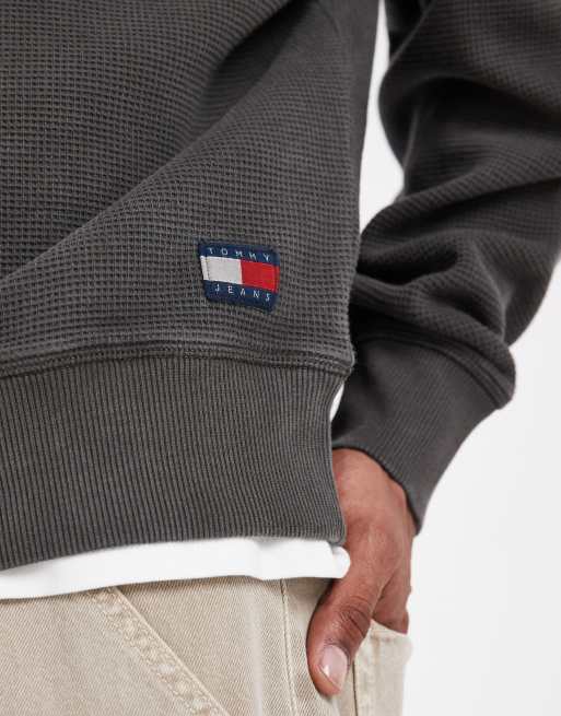 Tommy Jeans - Ruimvallend sweatshirt met wafelstructuur in zwart met wassing, 3 van 5