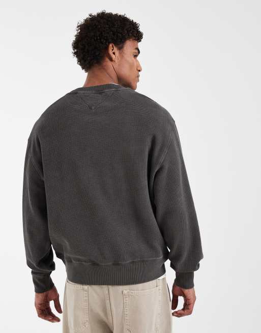 Tommy Jeans - Ruimvallend sweatshirt met wafelstructuur in zwart met wassing, 4 van 5