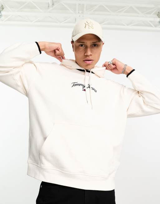 Tommy Jeans - Ruimvallende hoodie met serif-logo en vlag in wit