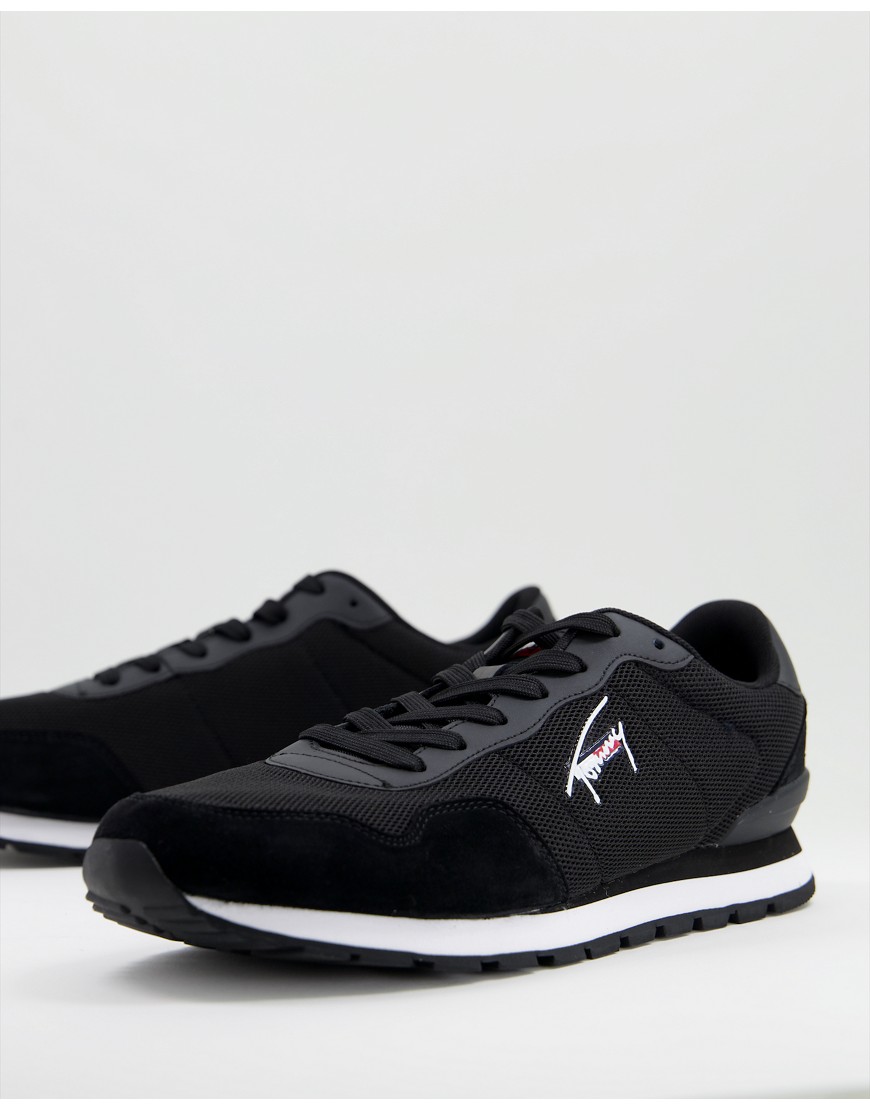 Tommy Jeans runner suede mix sneakers with script logo in black