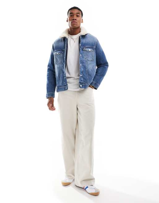 Tommy Jeans – Ryan – 3-in-1-Jeans-Truckerjacke in Blau mit Teddyfell-Kragen