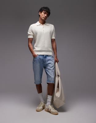 Ryan cuffed denim shorts in light wash-Blue