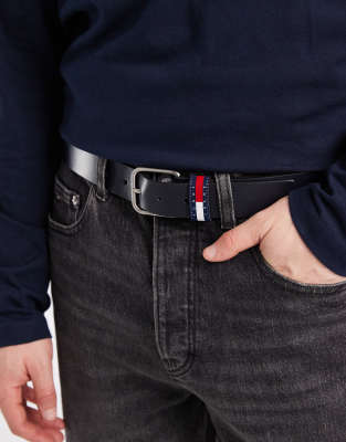 Tommy Jeans Ryan Flag Logo Tab 3.5 Belt In Black