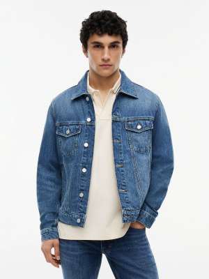 Ryan - Truckerjacke aus verblasstem Denim in Dunkelblau Blau XL
