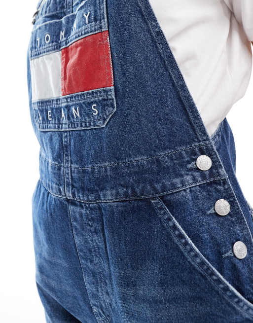 Tommy Jeans - Salopette en jean avec logo drapeau rétro - Délavage moyen, 2 de 4