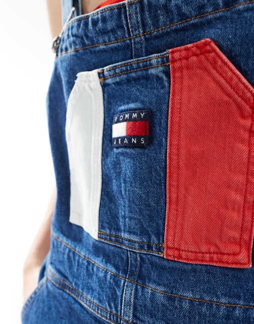 Tommy Jeans - Salopette lavaggio medio con logo a bandiera rétro, 4 di 4