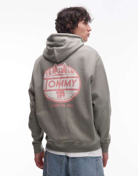 Tommy Jeans - Salviegrøn hættetrøje med grafisk cirkellogo bagpå - view 1