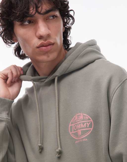 Tommy Jeans - Salviegrøn hættetrøje med grafisk cirkellogo bagpå, 5 af 5
