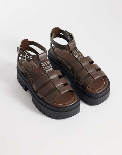 Tommy Jeans – Sandalen aus echtem Leder in Braun mit dicker Sohle, 2 von 4