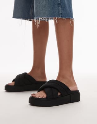 Tommy Jeans - Sandalen in Schwarz mit flacher Plateausohle