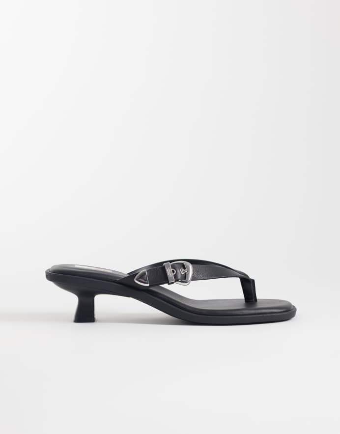Tommy Jeans Sandalias negras de tacón bajo de cuero premium