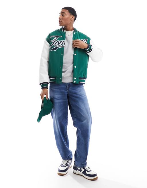 Denim and twill outlet letterman jacket