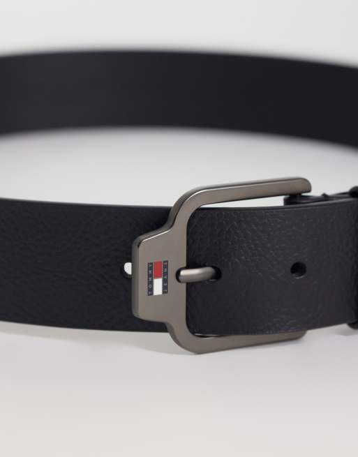 Tommy Jeans Scanton leather belt with logo buckle in black, 2 of 3