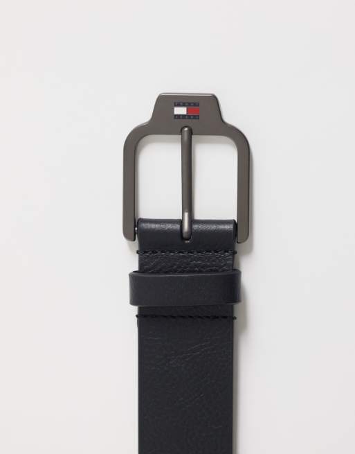 Tommy Jeans Scanton leather belt with logo buckle in black, 3 of 3