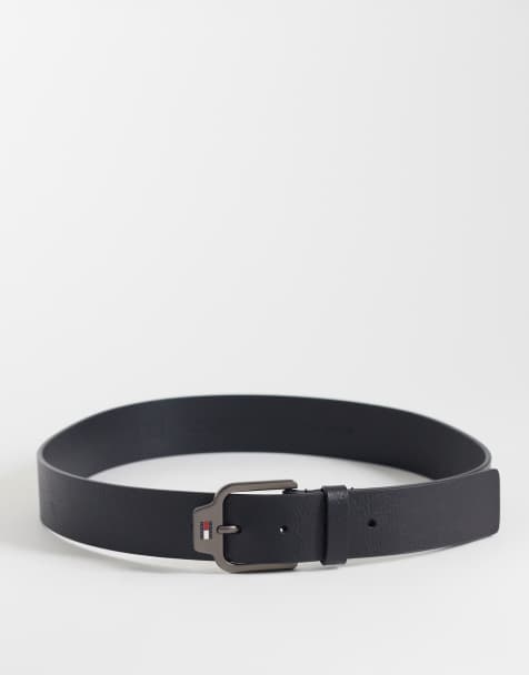Tommy Jeans - Scanton - Leren riem met gesp met logo in zwart - view 1