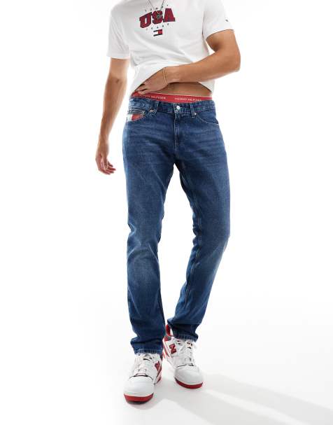 Tommy Jeans Scanton slim jeans in mid wash with flag details - view 1