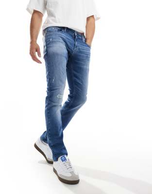 Scanton slim ripped jeans in mid wash-Blue