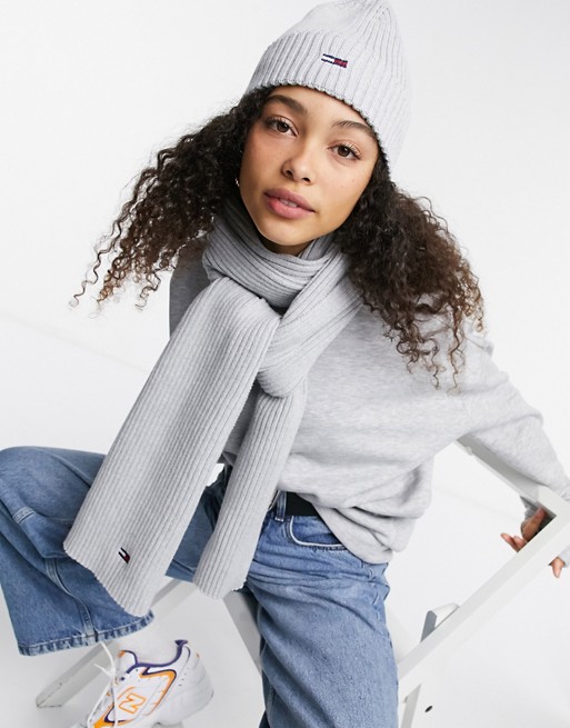 Tommy Jeans scarf and beanie gift set in grey